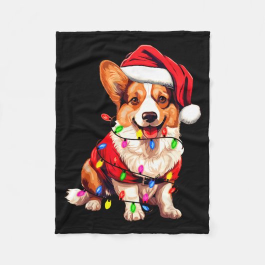 Santa Corgi Dog Christmas Lights Xmas Pajama Dog L Fleecedecke (Vorderseite)