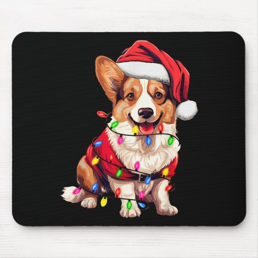 Santa Corgi Dog Christmas Lights Xmas Pajama Dog L Mousepad (Vorne)