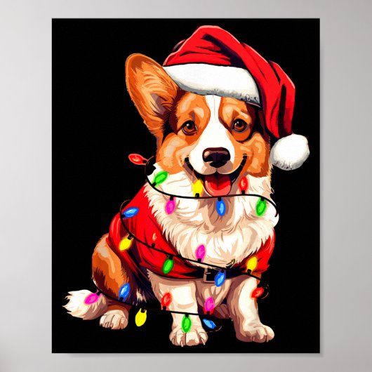 Santa Corgi Dog Christmas Lights Xmas Pajama Dog L Poster (Vorne)