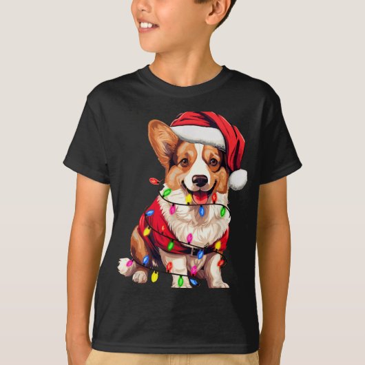 Santa Corgi Dog Christmas Lights Xmas Pajama Dog L T-Shirt (Vorderseite)