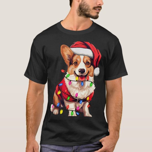 Santa Corgi Dog Christmas Lights Xmas Pajama Dog L T-Shirt (Vorderseite)