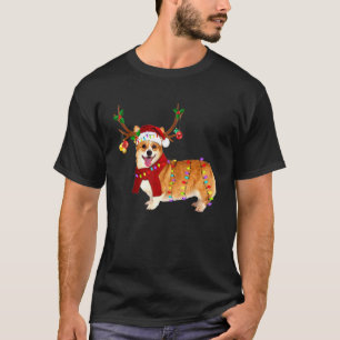 Santa Corgi Rentier Licht Weihnachten T-Shirt