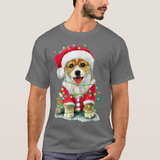 Santa Corgi Weihnachtsbaumlichter T-Shirt