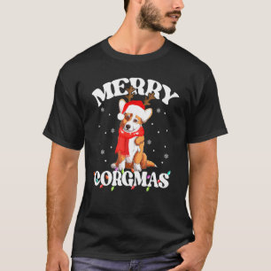 Santa Corgi Weihnachtslichter Rentier Pyjama Merr T-Shirt