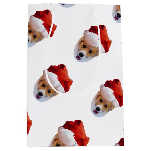 Santa Corgi Weihnachtsmitteltasche Mittlere Geschenktüte (Vorderseite)