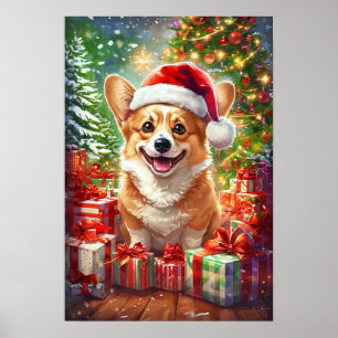 Santa Corgi Weihnachtsposter - Leinwand Wandkunst Poster