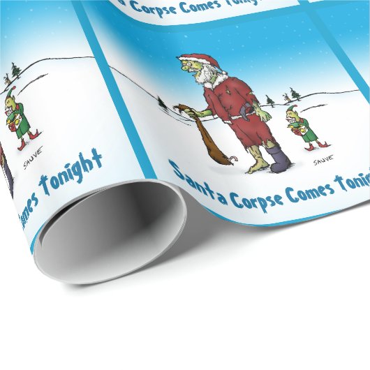 Santa Corpse Funny Zombie Cartoon Wrapping Paper Geschenkpapier (Rolleneckpunkt)