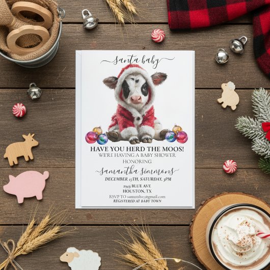Santa Cow Calf Christmas Holiday Baby Shower Einladung