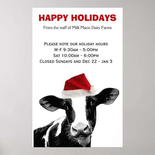 Santa Cow Happy Holidays Dairy Farm Store Stunden Poster (Vorne)