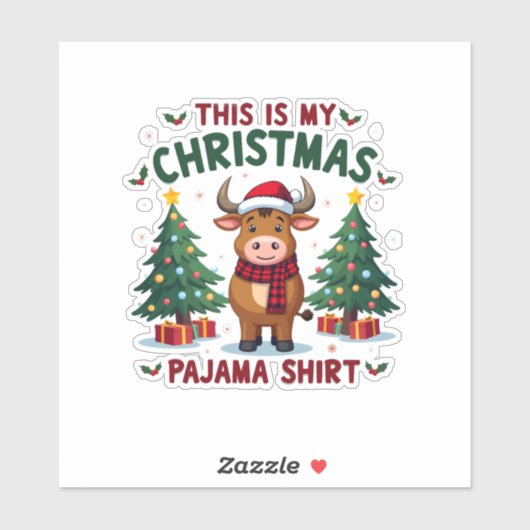 Santa Cow Xmas Tree Lights This Is My Christmas Pa Aufkleber (Blatt)