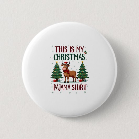 Santa Cow Xmas Tree Lights This Is My Christmas Pa Button (Vorderseite)
