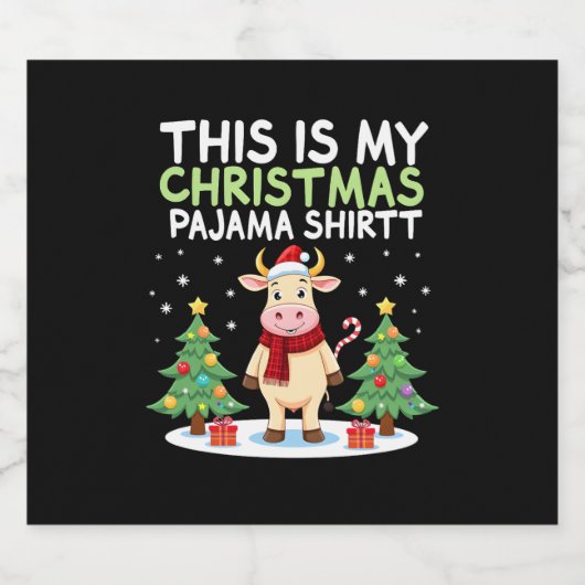 Santa Cow Xmas Tree Lights This Is My Christmas Pa Schaumweinetikett (Einzelnes Label)