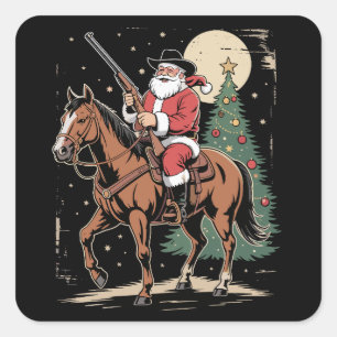 Santa Cowboy Vintage Weihnachtsbaum Cowboy Liebhab Quadratischer Aufkleber