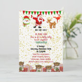 Santa Crew Reindeer Snowman Weihnachten 1. Geburts Ankündigung (Stehend Vorderseite)