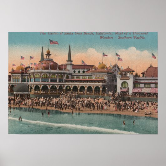 Santa Cruz, CA - Casino und Santa Cruz Beach Poster (Vorne)