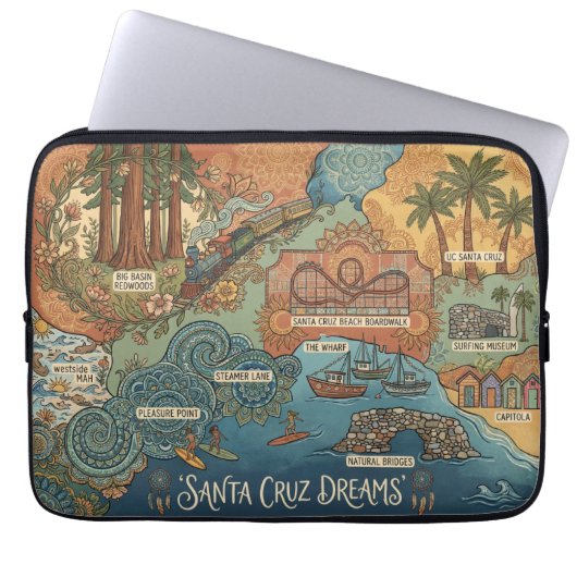 Santa Cruz California Dreams Map – Vibrant Coast Laptopschutzhülle (Vorderseite)