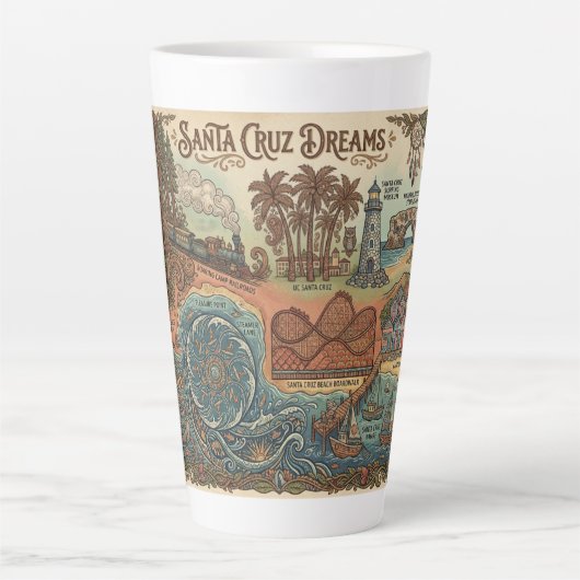 Santa Cruz California Dreams Map – Vibrant Coast Milchtasse (Vorderseite)