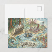 Santa Cruz California Illustrated Map Mythical Postkarte (Vorne/Hinten)