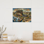 Santa Cruz California Illustrated Map UCSC Wharf Poster (Küche)