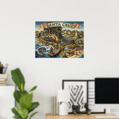 Santa Cruz California Illustrated Map UCSC Wharf Poster (Heimbüro)