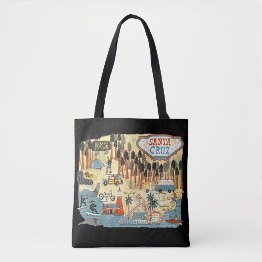 Santa Cruz California Illustriert Map Black Tasche (Vorderseite)