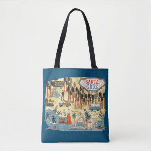 Santa Cruz California Illustriert Map Blue Tasche