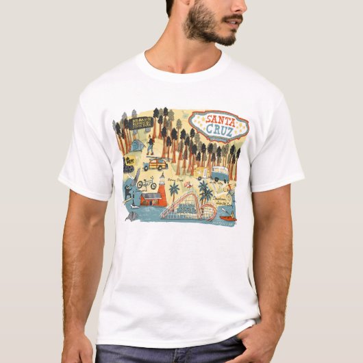 Santa Cruz California Illustrierte Karte T-Shirt (Vorderseite)