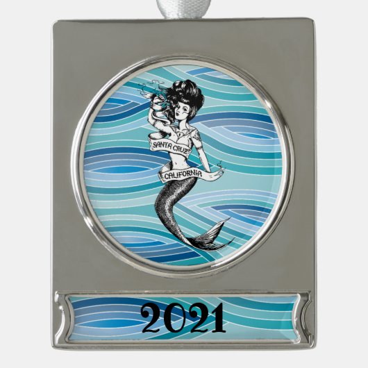 Santa Cruz California Mermaid 2021 Banner-Ornament Silber (Vorderseite)