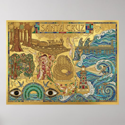 Santa Cruz California Mosaic Map Boardwalk Beach Poster (Vorne)