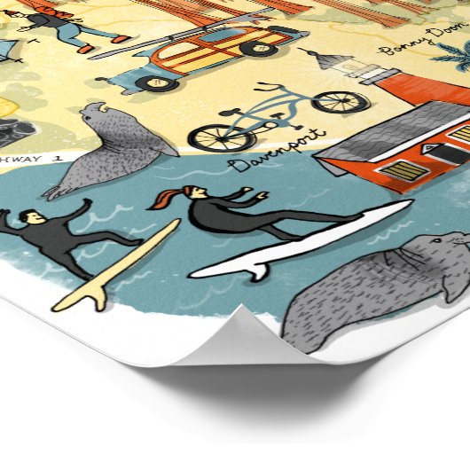 Santa Cruz California UCSC Karte Beschreibung Poster (Ecke)