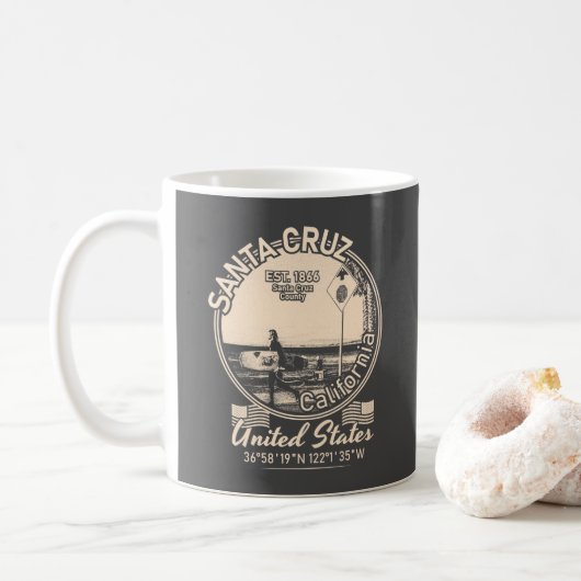 SANTA CRUZ CITY - KALIFORNIEN - VINTAGE SCHUTZMASS KAFFEETASSE (Mit Donut)