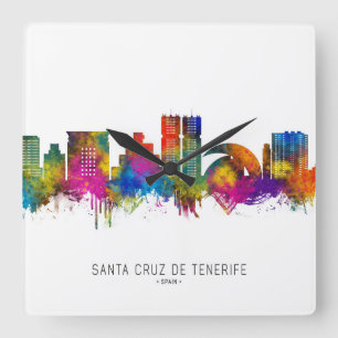 Santa Cruz de Tenerife Spanien Skyline Quadratische Wanduhr