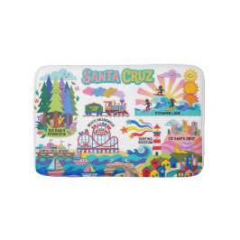 Santa Cruz Illustrated Map Boardwalk Beach Surfing Badematte