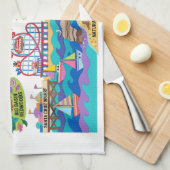 Santa Cruz Illustrated Map Boardwalk Beach Surfing Geschirrtuch (Viertel Falte)