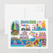 Santa Cruz Illustrated Map Boardwalk Beach Surfing Postkarte (Vorne/Hinten)