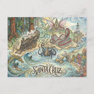 Santa Cruz Kalifornien Illustrierte Karte Mythisch