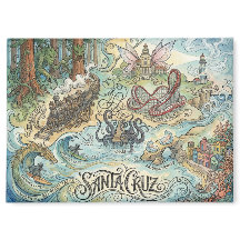 Santa Cruz Kalifornien Illustrierte Karte Mythisch