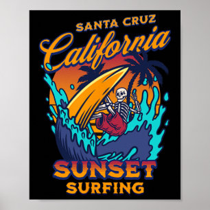 Santa Cruz Kalifornien Surfen Skelett Sonnenunterg Poster