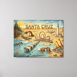 Santa Cruz Pop Art Karte – Kühnes Küstenlandmarke Leinwanddruck