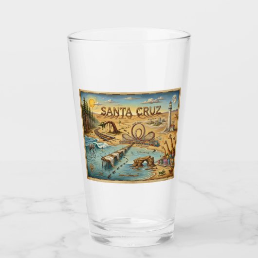 Santa Cruz Pop Art Map – Bold Coastal Landmark Glas (Vorderseite)