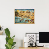 Santa Cruz Pop Art Map – Bold Coastal Landmark Poster (Heimbüro)