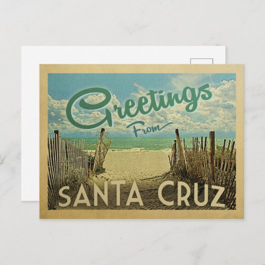 Santa Cruz Postcard Beach Vintage Postkarte (Vorne/Hinten)