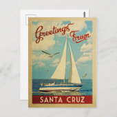 Santa Cruz Postcard Sailboat Vintag Kalifornien Postkarte (Vorne/Hinten)