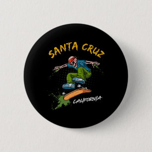 Santa-Cruz Skeleton Skateboard Beach Funny Hallowe Button