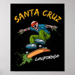 Santa-Cruz Skeleton Skateboard Beach Funny Hallowe Poster