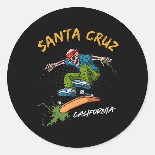 Santa-Cruz Skeleton Skateboard Beach Funny Hallowe Runder Aufkleber (Vorderseite)