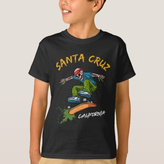 Santa-Cruz Skeleton Skateboard Beach Funny Hallowe T-Shirt (Vorderseite)