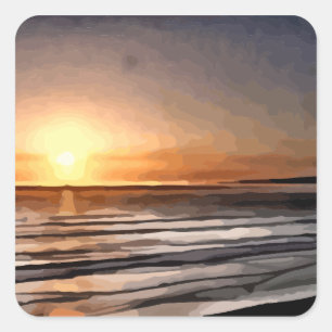Santa Cruz Sunset Malerei Quadratischer Aufkleber
