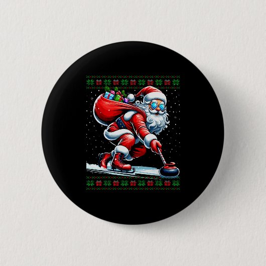 Santa Curling Ugly Christmas Sweater Button (Vorderseite)