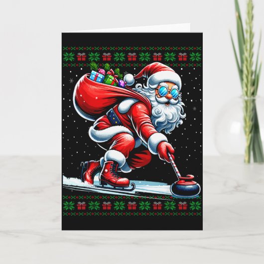 Santa Curling Ugly Christmas Sweater Karte (Vorderseite)